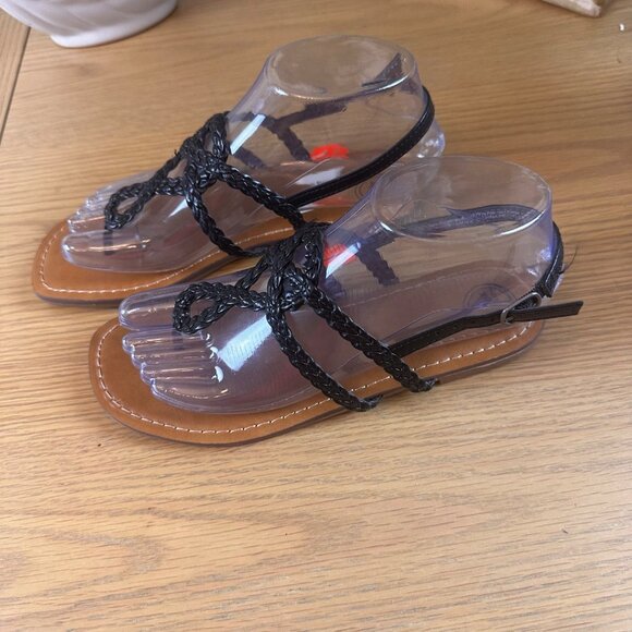 Wonder Nation Size 4 Slip On Thong Strappy Braided Sandals Black - Picture 5 of 8